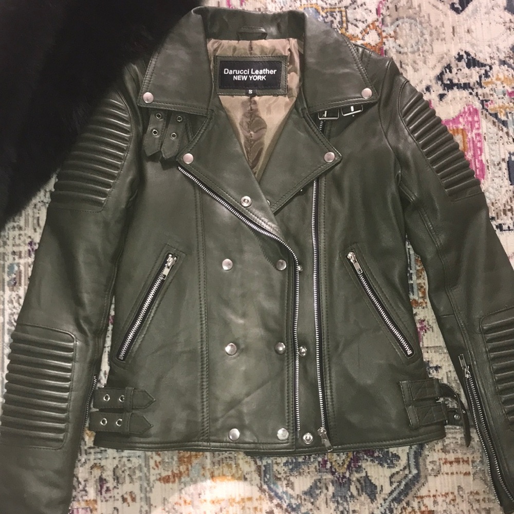 Olive green leather with unattached fur NEW